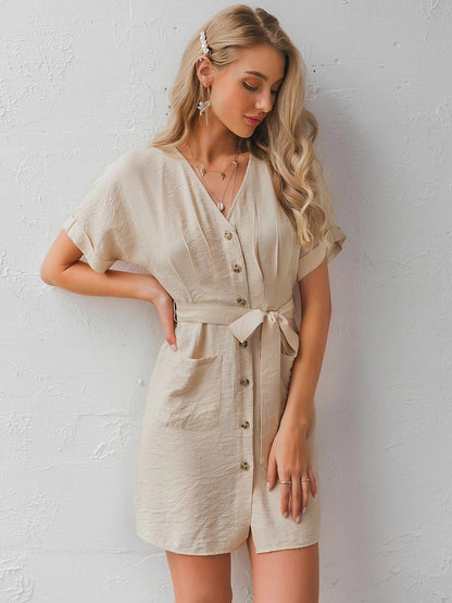 Bat sleeve V-neck dress