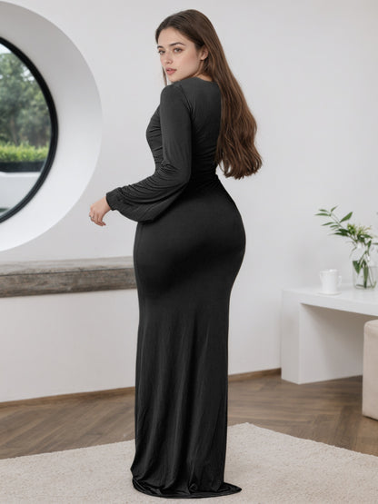 2025 New Women's V-neck Dress, Solid Color Soft Fabric, Long Style, Waist Fold Design, Sexy And Elegant, Date Dress, Party Dress, Bridesmaid Dress