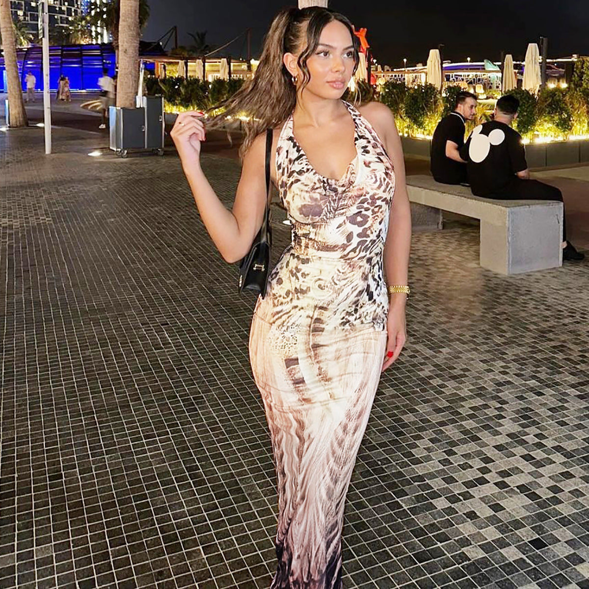 Bare Back Halter Lace-up Sheath Dress