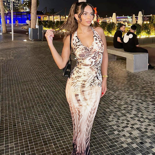 Bare Back Halter Lace-up Sheath Dress