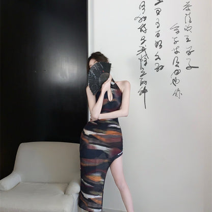 Backless Women's Cutout Sleeveless Halterneck Slim Dress