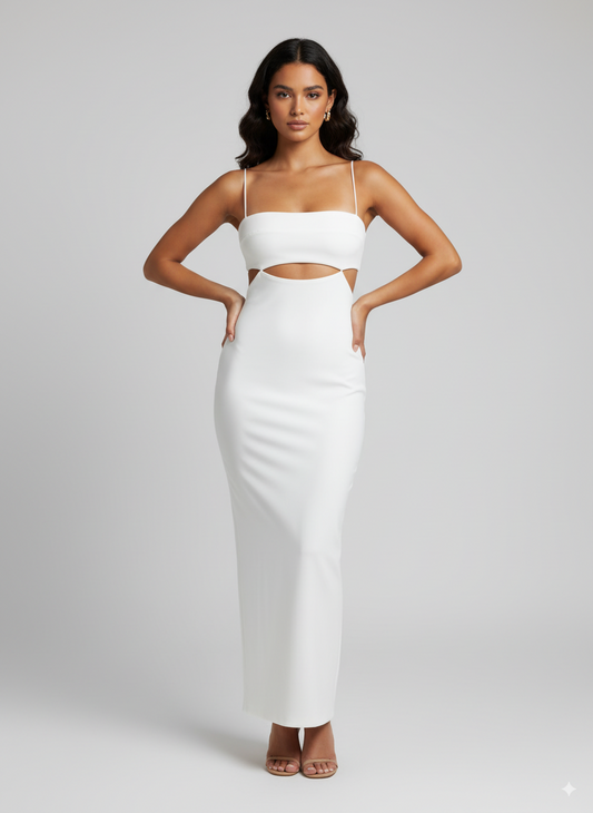 White Cutout Suspender Dress