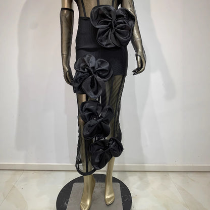 Bandage Skirt Gloves Black Banquet Party Formal Dress